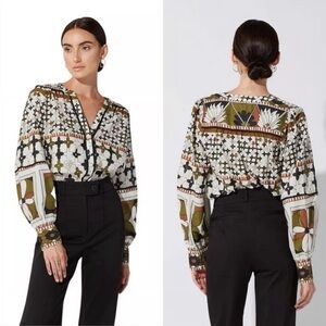 Cleobella Maren Art Deco Geometric Floral Blouse, 100% Organic Cotton, Size XS